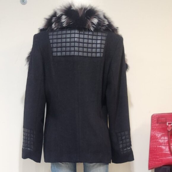 💥SHOWSTOPPER!💥VTG 100% Cashmere, Leather & Tipped Silver Fox Fur Coat in Black - Picture 7 of 14
